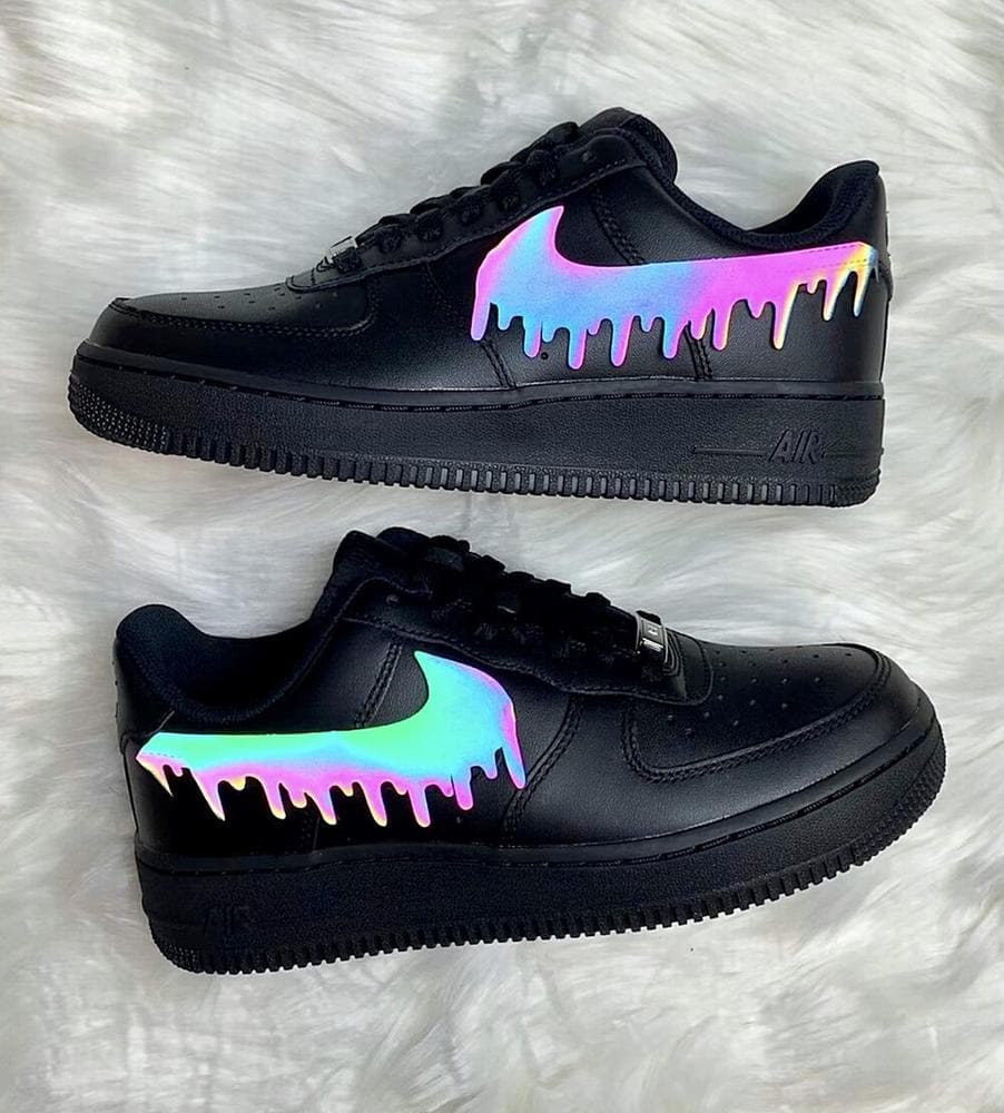 Custom Air Force 1 Black Rainbow Reflective Drip