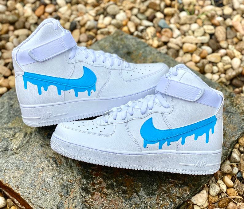 Custom Blue Nike Drip Air Force Ones